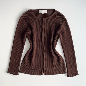 Vitae Metallic Brown Ribbed 7/8 Long Sleeve Cardigan